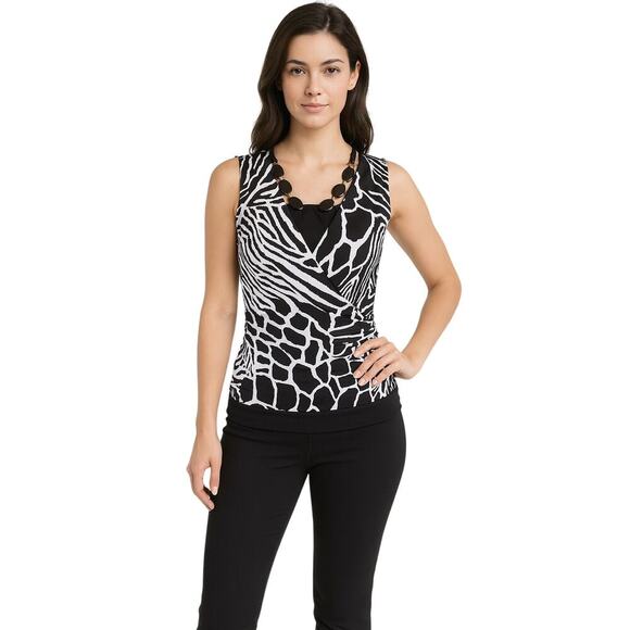 iZ Byer California Animal-Print Surplice Top, Black/White, Size S, Made in USA - Picture 1 of 6